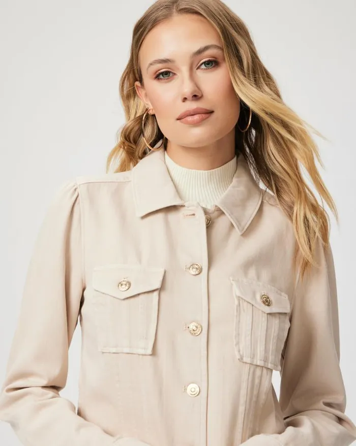 Jackets and Coats Women PAIGE Cropped Pacey Denim Jacket 8211 Soft Beige