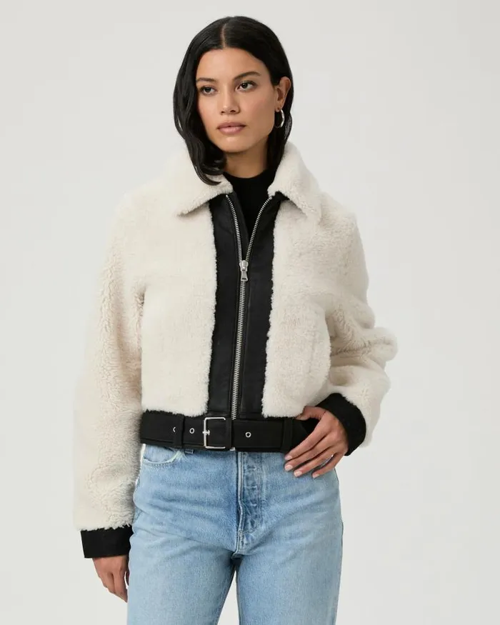 Jackets and Coats Women PAIGE Rhone Jacket 8211 EcruBlack Suede