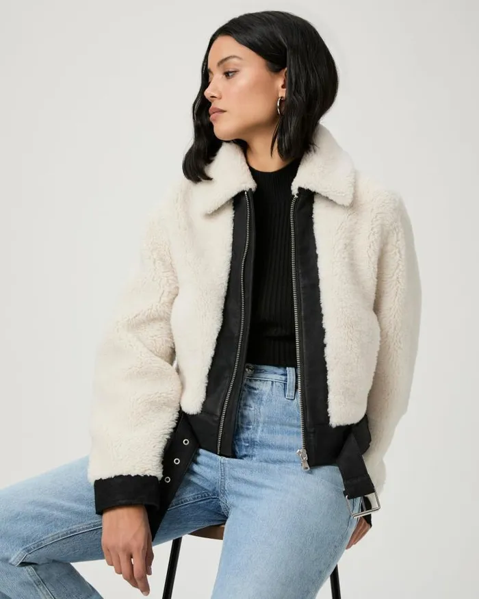 Jackets and Coats Women PAIGE Rhone Jacket 8211 EcruBlack Suede Jackets and Coats Women PAIGE Rhone Jacket 8211 EcruBlack Suede