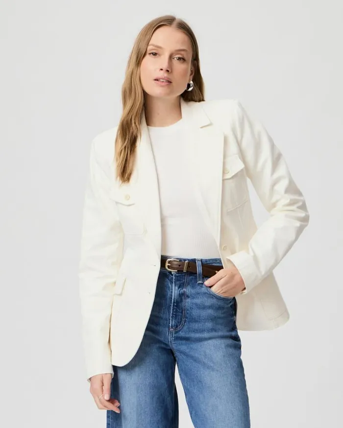 Jackets and Coats Women PAIGE Romona Denim Blazer 8211 Pale Ivory