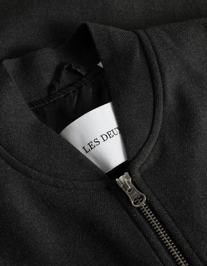 JacketsCoats Men Les Deux Como Reg Herringbone Bomber Jacket 8211 CharcoalGrey Melange