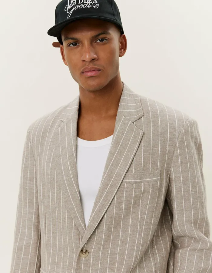 JacketsCoats Men Les Deux James Linen Blazer 8211 WalnutIvory