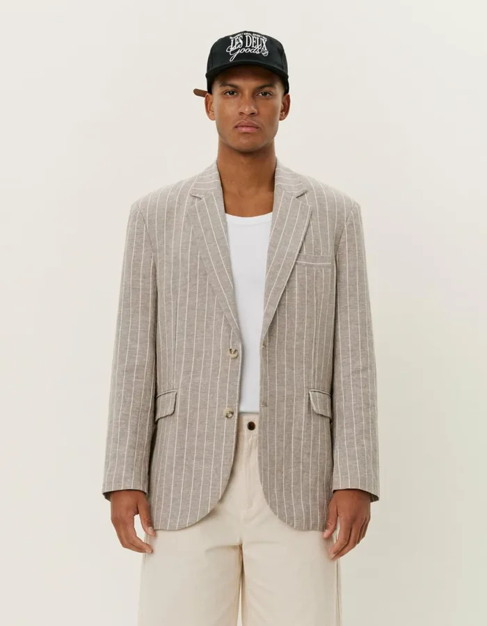 JacketsCoats Men Les Deux James Linen Blazer 8211 WalnutIvory
