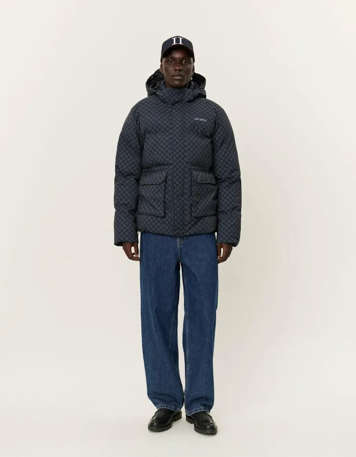JacketsCoats Men Les Deux Montreal AOP Puffer Jacket 8211 BlackBlueprint