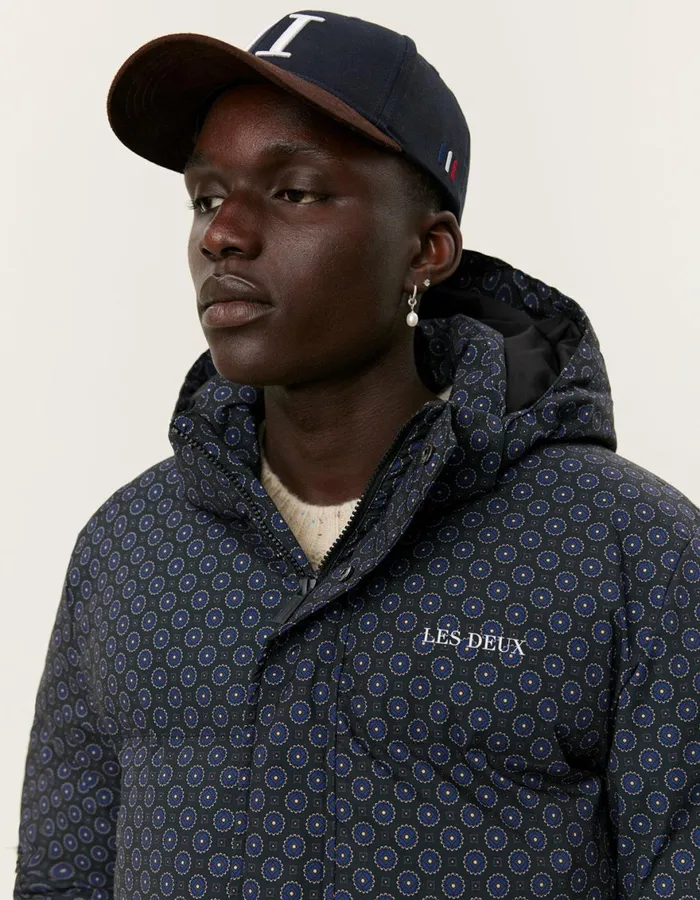 JacketsCoats Men Les Deux Montreal AOP Puffer Jacket 8211 BlackBlueprint
