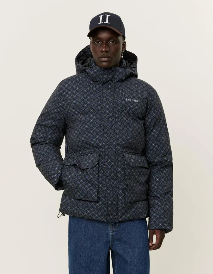 JacketsCoats Men Les Deux Montreal AOP Puffer Jacket 8211 BlackBlueprint