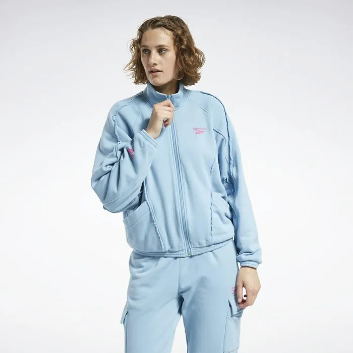 Jackets Womens Reebok Washed Denim Track Jacket Sheer Blue