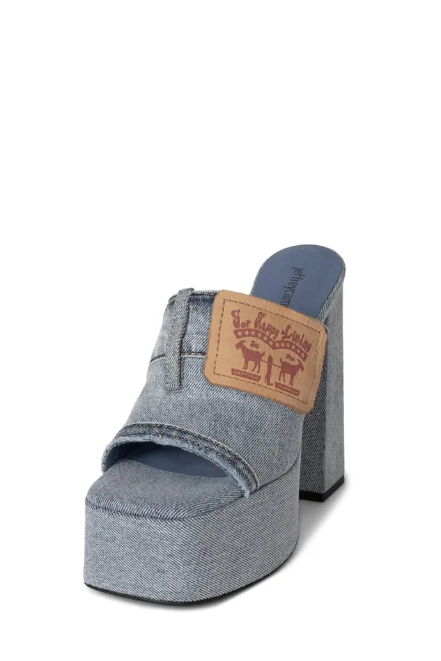 Jeffrey Campbell BACKPOCKET Light Blue Denim Tan Women Sandal