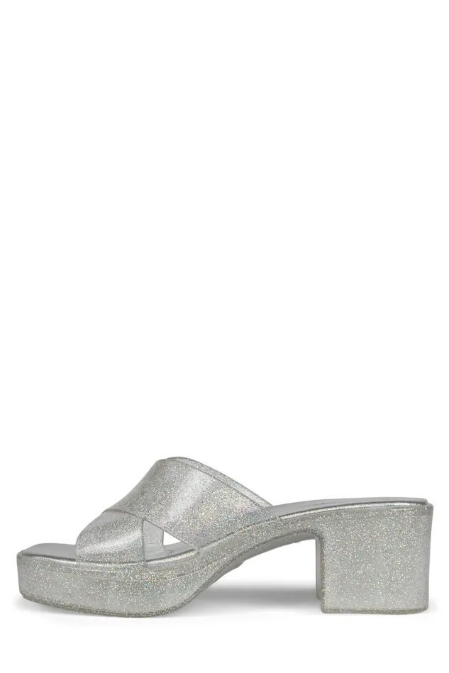 Jeffrey Campbell BUBBLEGUM Silver Iridescent Glitter Women Sandals Under 100