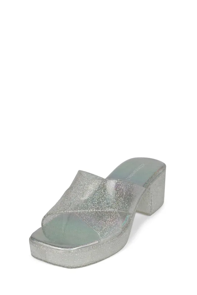 Jeffrey Campbell BUBBLEGUM Silver Iridescent Glitter Women Sandals Under 100