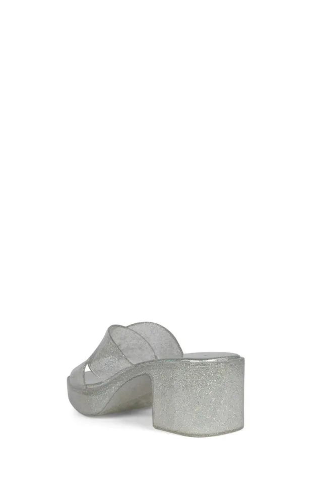 Jeffrey Campbell BUBBLEGUM Silver Iridescent Glitter Women Sandals Under 100