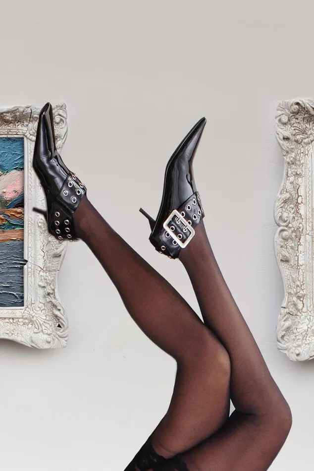 Jeffrey Campbell CELESTA Black Crinkle Patent Silver Women Ankle To Mid