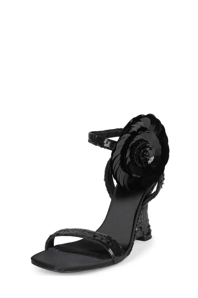 Jeffrey Campbell FLORALINE Black Sequins Women Wedge