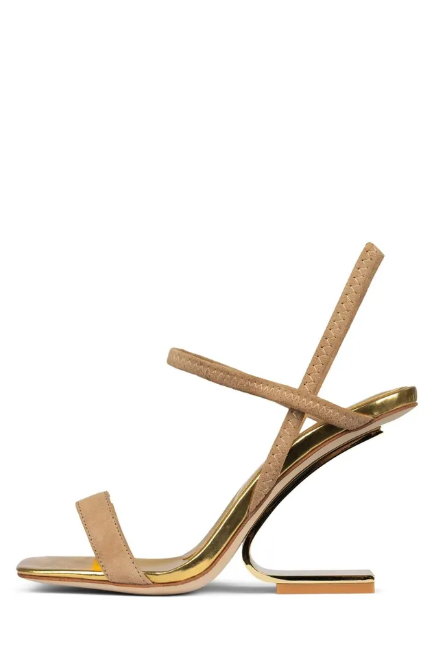 Jeffrey Campbell GEOMETRIC Dark Natural Suede Gold Women Heel