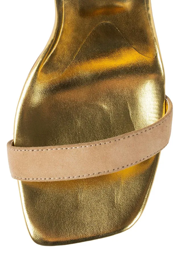 Jeffrey Campbell GEOMETRIC Dark Natural Suede Gold Women Heel