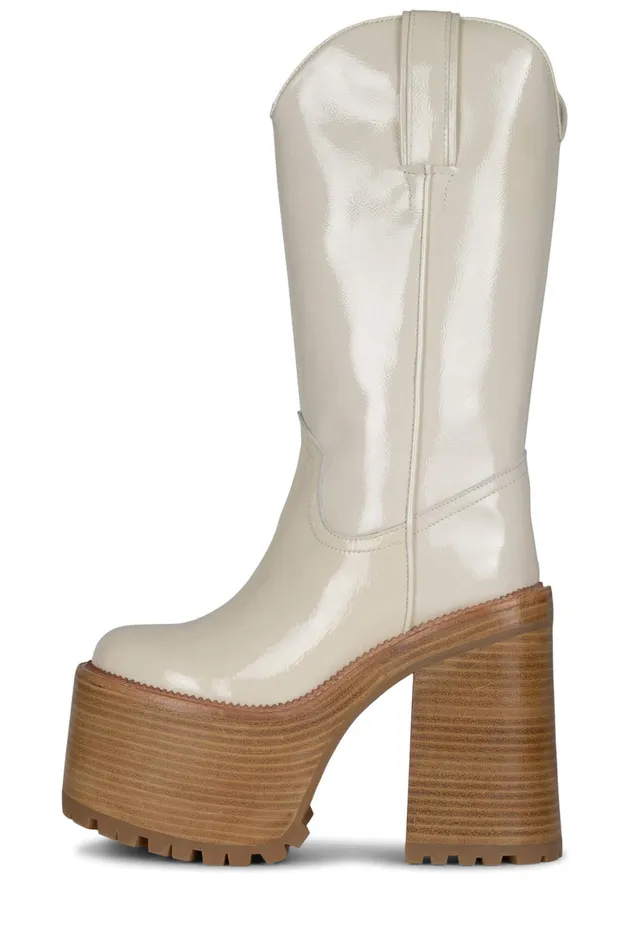 Jeffrey Campbell GRAVEYARD Ivory Crinkle Patent Women Boot