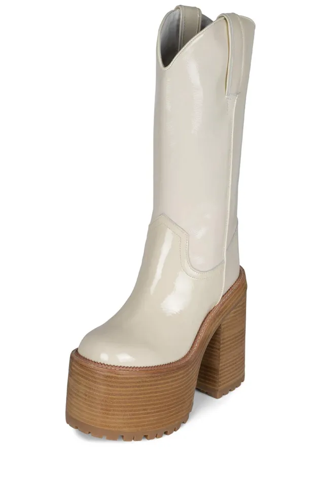 Jeffrey Campbell GRAVEYARD Ivory Crinkle Patent Women Boot