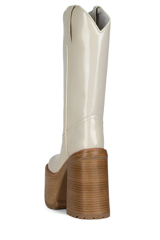 Jeffrey Campbell GRAVEYARD Ivory Crinkle Patent Women Boot