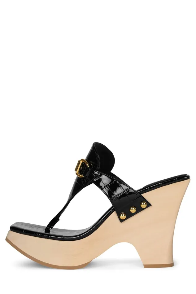 Jeffrey Campbell HAZY Black Croco Gold Women Sandal