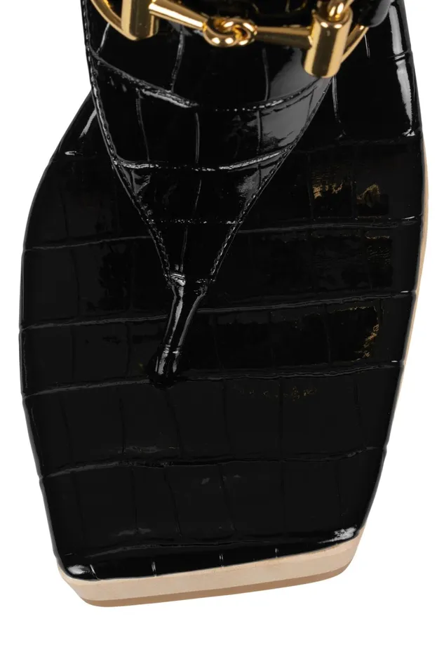 Jeffrey Campbell HAZY Black Croco Gold Women Sandal