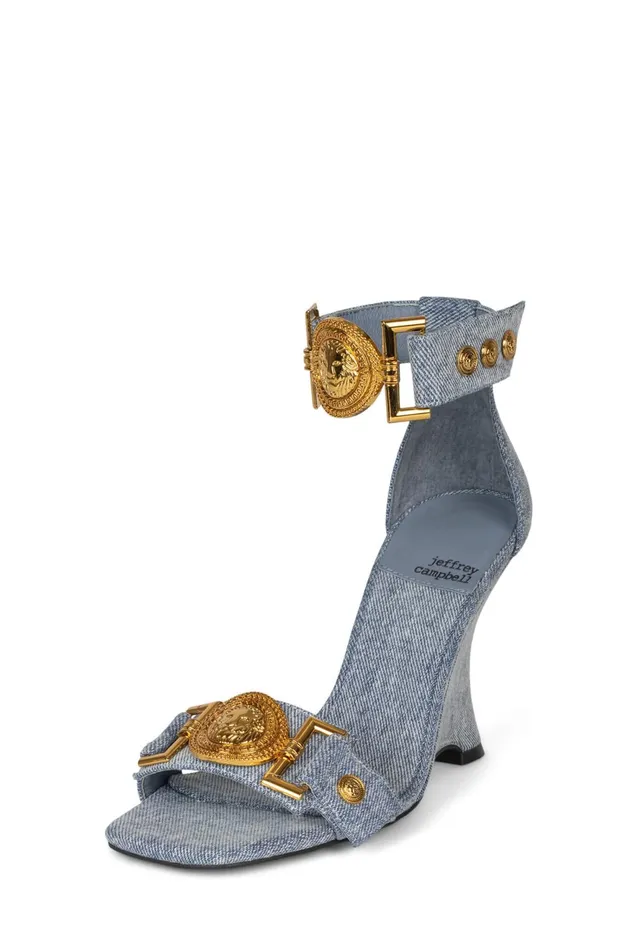 Jeffrey Campbell LEONITE Black Satin Gold Women Heel