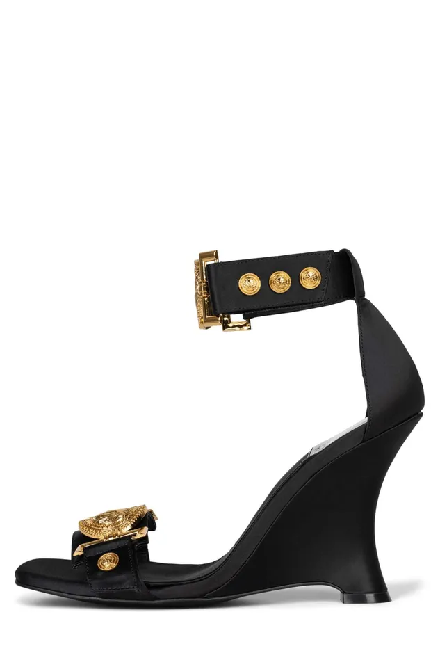 Jeffrey Campbell LEONITE Black Satin Gold Women Wedge