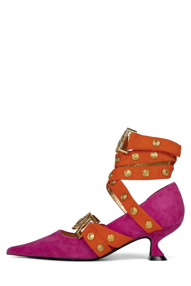 Jeffrey Campbell LEOS Fuchsia Suede Orange Gold Women Pump