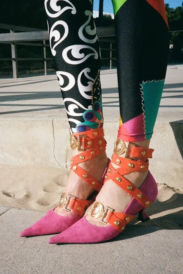 Jeffrey Campbell LEOS Fuchsia Suede Orange Gold Women Pump