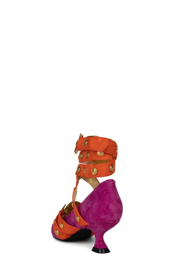 Jeffrey Campbell LEOS Fuchsia Suede Orange Gold Women Pump