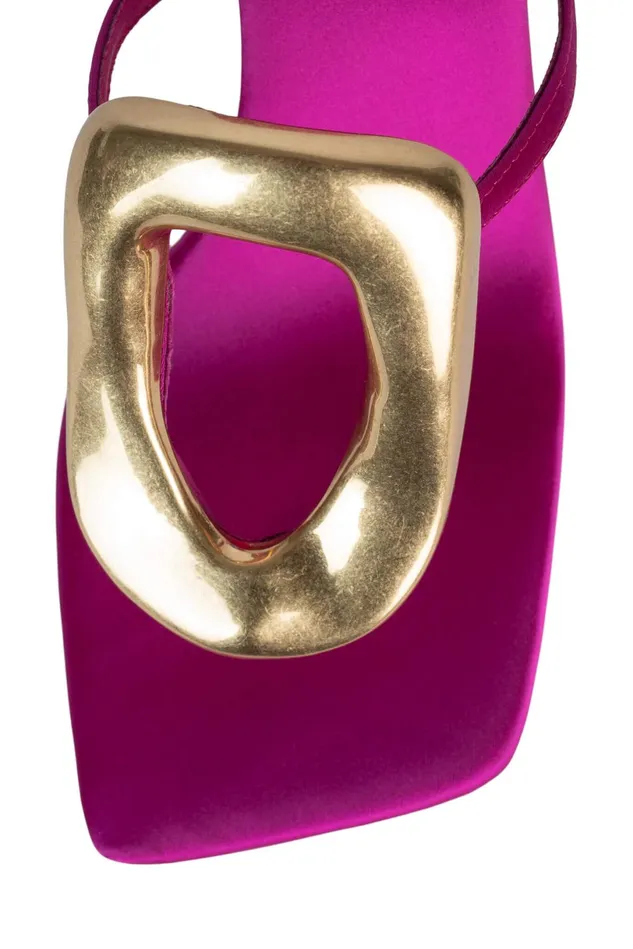 Jeffrey Campbell LINQUP Fuchsia Satin Gold Women Heel