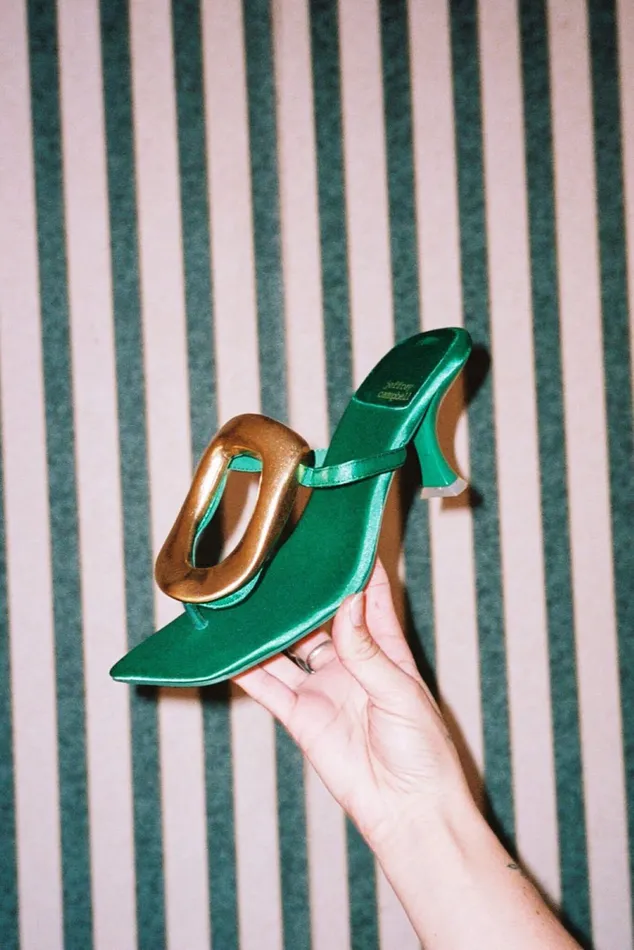 Jeffrey Campbell LINQUP Fuchsia Satin Gold Women Heel