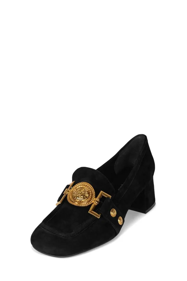 Jeffrey Campbell LIONETTE Black Suede Gold Women Pump