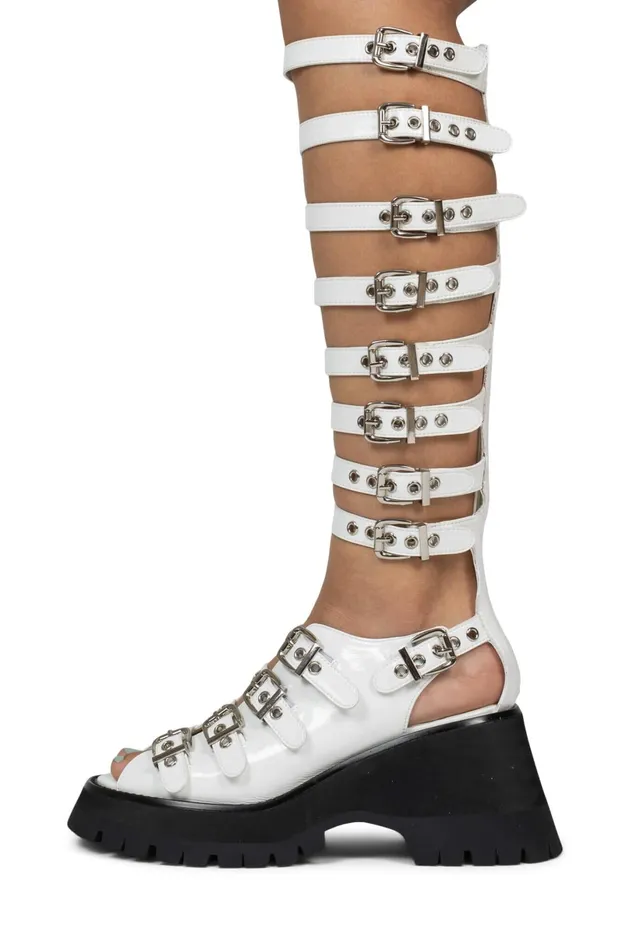 Jeffrey Campbell POSTPUNK White Crinkle Patent Women Sandal