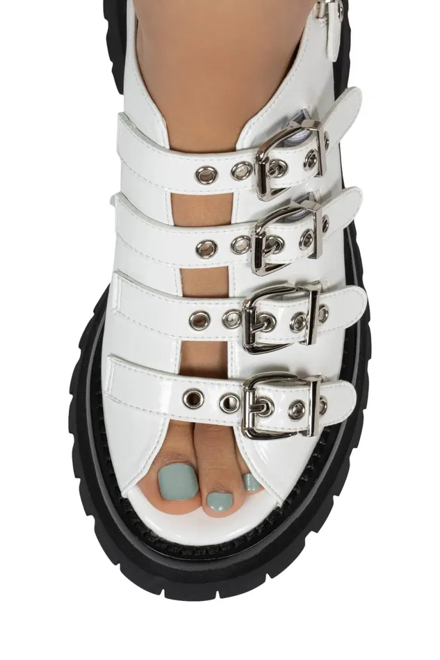 Jeffrey Campbell POSTPUNK White Crinkle Patent Women Sandal