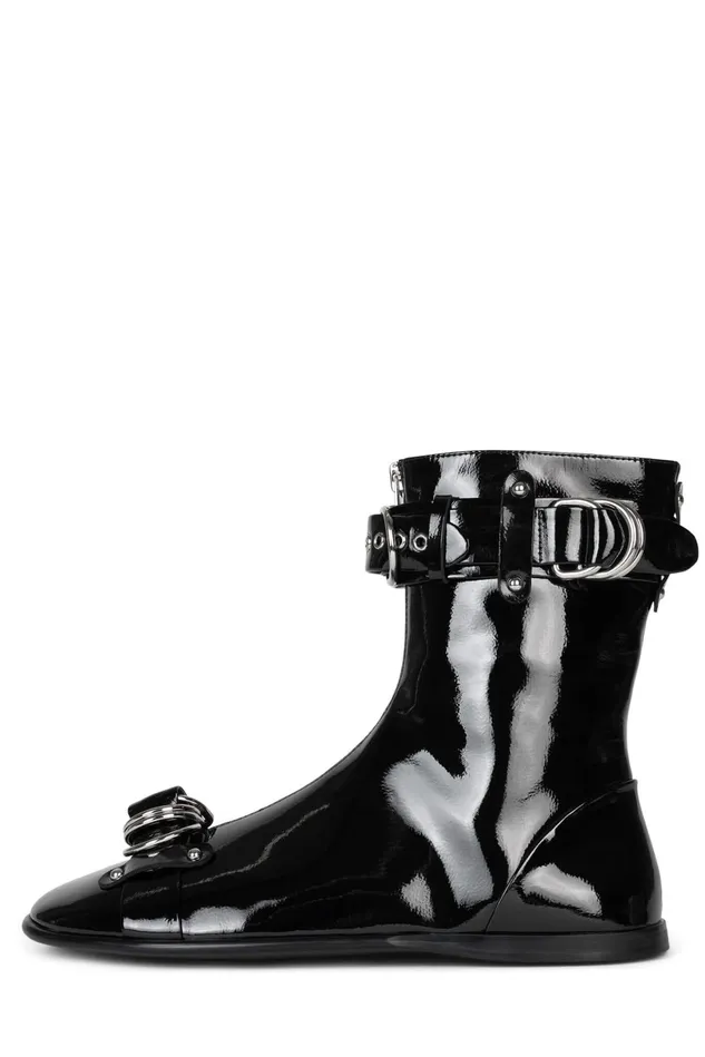 Jeffrey Campbell PRIZE Black Crinkle Patent Women Ankle To Mid
