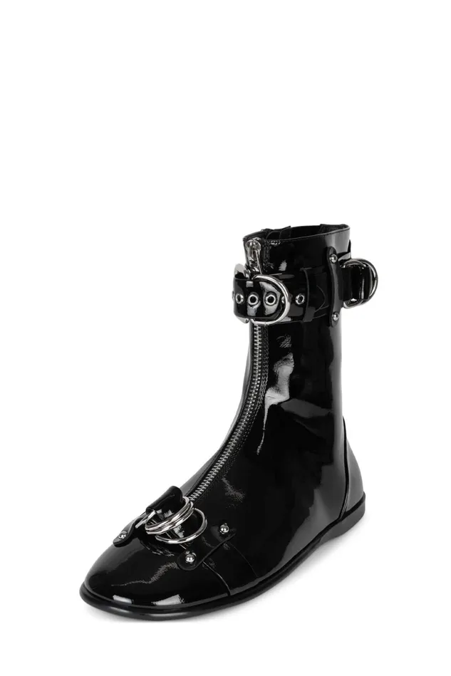 Jeffrey Campbell PRIZE Black Crinkle Patent Women Ankle To Mid