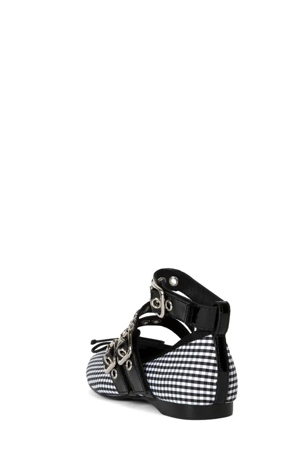 Jeffrey Campbell RINA White Gingham Black Patent Women Ballet Flats