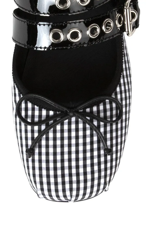 Jeffrey Campbell RINA White Gingham Black Patent Women Ballet Flats