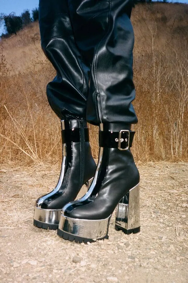 Jeffrey Campbell ROBOTIC Black Silver Metallic Women Ankle To Mid