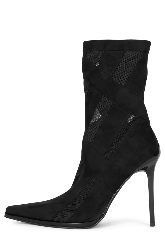 Jeffrey Campbell STRIPES Black Suede Black Mesh Women Ankle To Mid