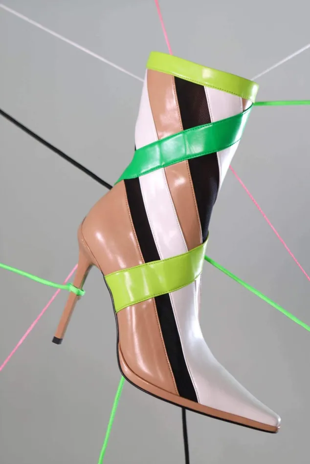 Jeffrey Campbell STRIPES Black Suede Black Mesh Women Ankle To Mid