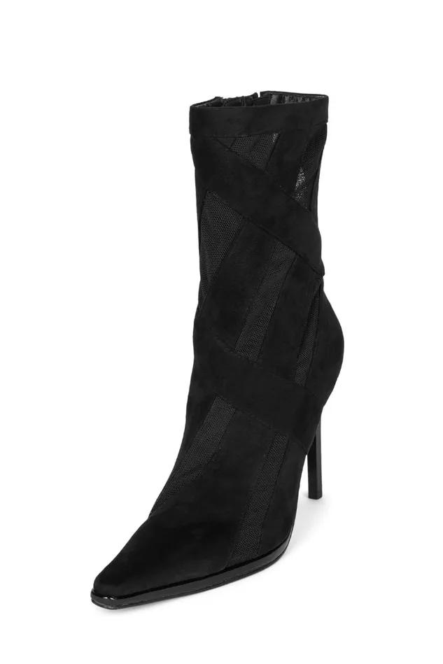 Jeffrey Campbell STRIPES Black Suede Black Mesh Women Ankle To Mid