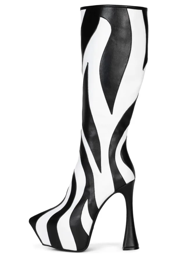 Jeffrey Campbell UNTAMED Black White Zebra Women Boot