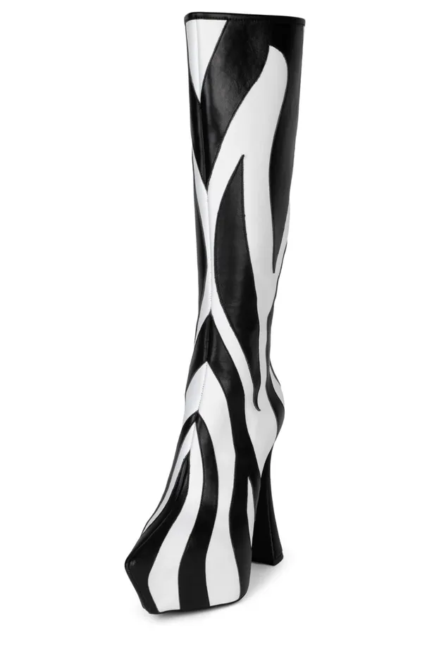 Jeffrey Campbell UNTAMED Black White Zebra Women Boot