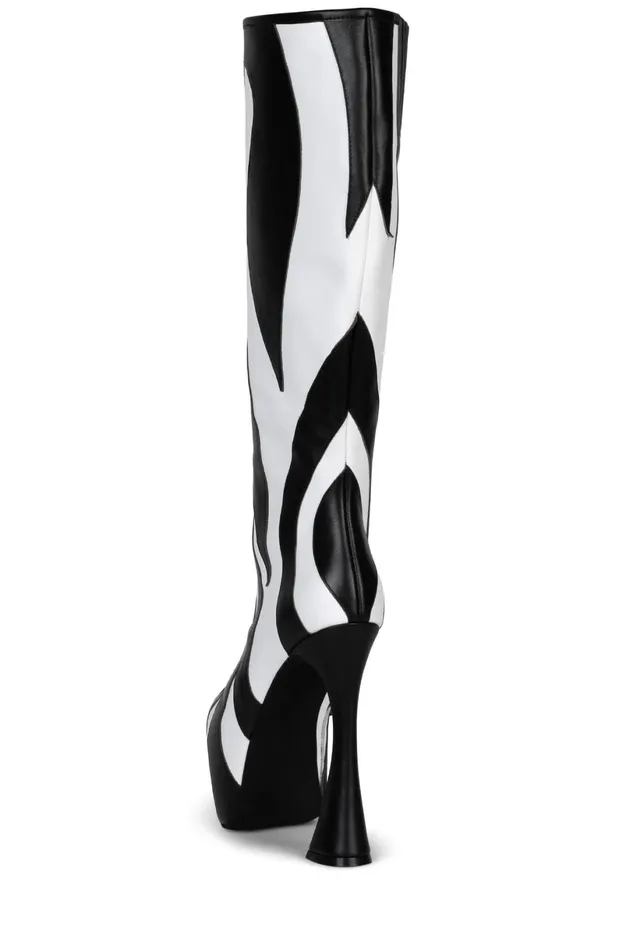Jeffrey Campbell UNTAMED Black White Zebra Women Boot