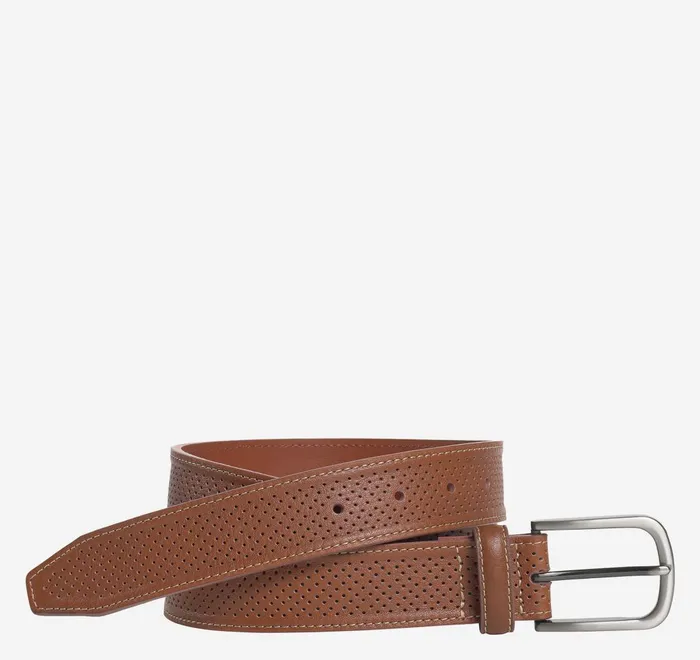 JohnstonandMurphy Belts Soft Perforated Leather Belt Tan 8211 Men