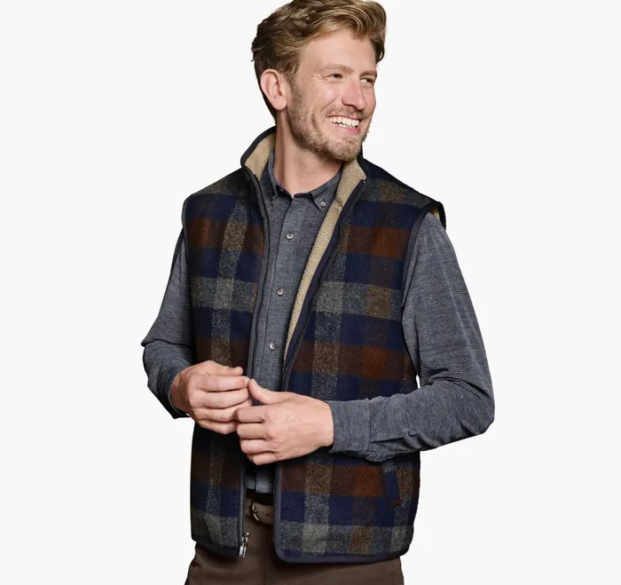 JohnstonandMurphy Coats Jackets and Vests Plaid SherpaLined Vest Navy Multi 8211 Men JohnstonandMurphy Coats Jackets and Vests Plaid SherpaLined Vest Navy Multi 8211 Men