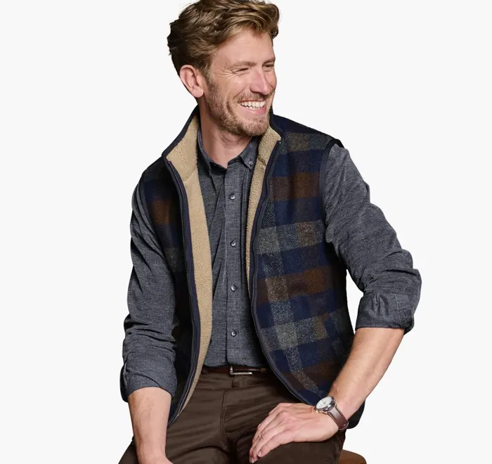 JohnstonandMurphy Coats Jackets and Vests Plaid SherpaLined Vest Navy Multi 8211 Men JohnstonandMurphy Coats Jackets and Vests Plaid SherpaLined Vest Navy Multi 8211 Men