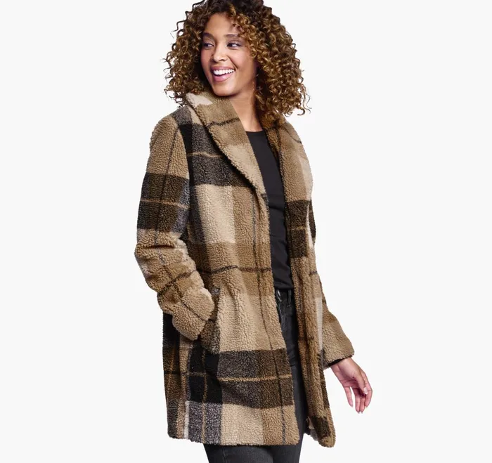 JohnstonandMurphy Coats Jackets and Vests Plaid Teddy Coat Brownblack 8211 Women JohnstonandMurphy Coats Jackets and Vests Plaid Teddy Coat Brownblack 8211 Women