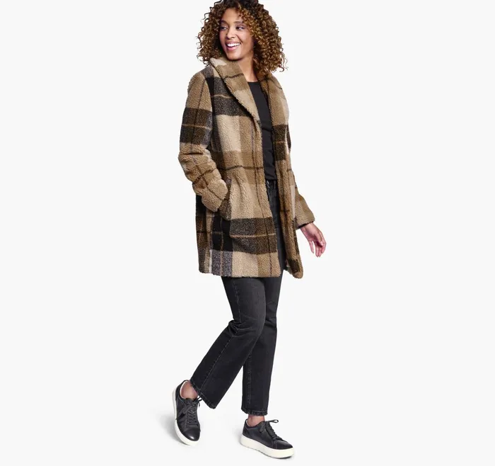 JohnstonandMurphy Coats Jackets and Vests Plaid Teddy Coat Brownblack 8211 Women JohnstonandMurphy Coats Jackets and Vests Plaid Teddy Coat Brownblack 8211 Women